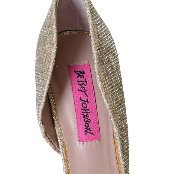 Betsey Johnson Parisss Prince D'Orsay Pumps Gold Sparkle Bow Heels Women's 8 - Picture 8 of 10